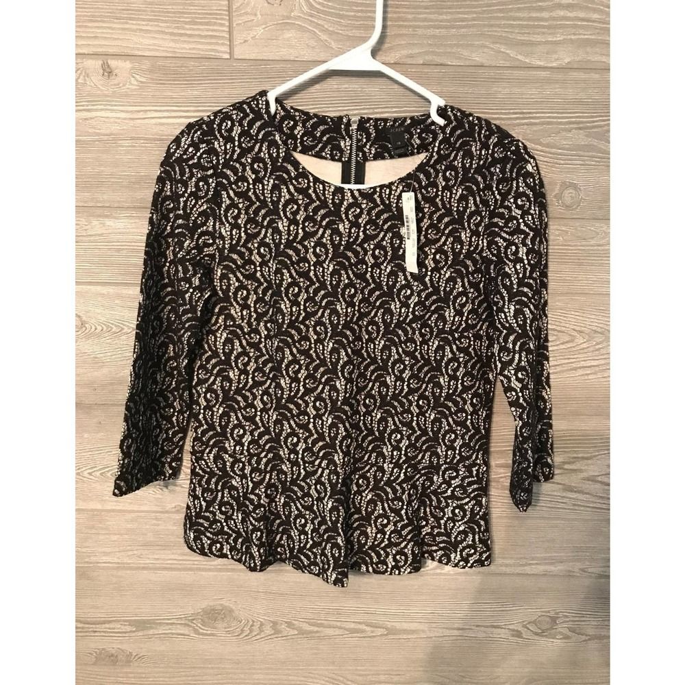 J.crew XS blouse white with black lace NWT